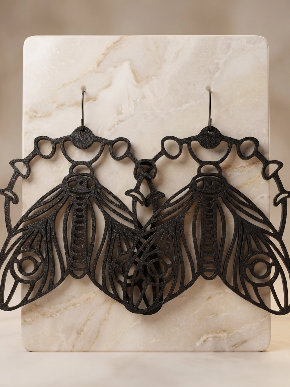 Black Laser-Cut Moth Statement Earrings